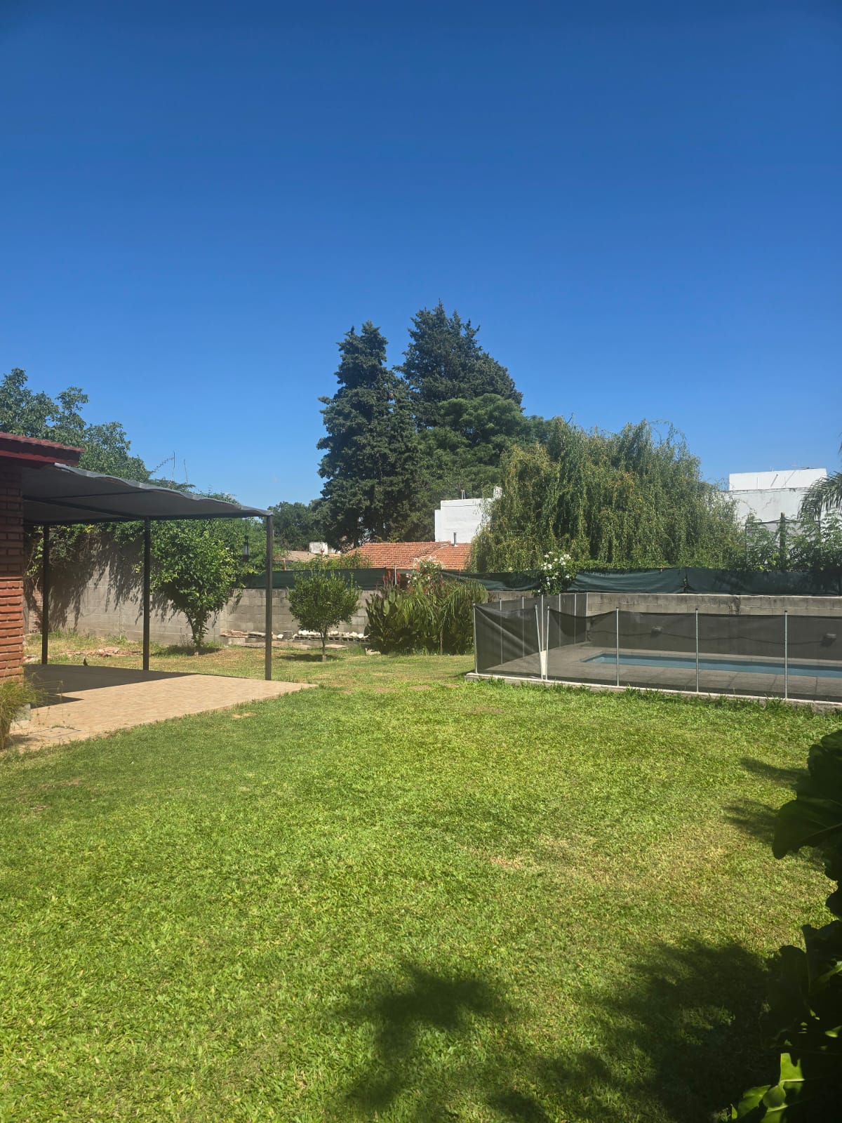 Amplio jardín verde con árboles